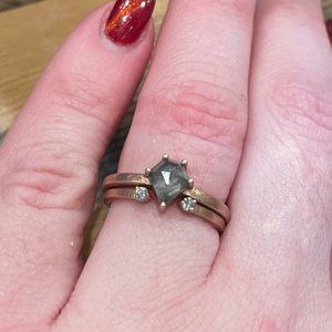 Handmade Wedding Ring Set from Etsy-  14kt Rose Gold, Salt and Pepper Diamond